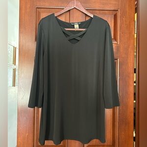 J Lee Black Crisscross Neck Tunic Top XL Flowy Stretch